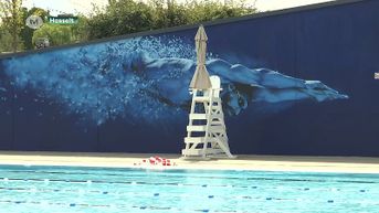 Grote muurschildering aan stedelijk zwembad Kapermolen
