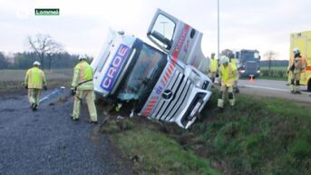 Vrachtwagen in gracht in Lommel