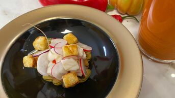 Ceviche van zeebaars - puntpaprika - coeur de boeuf tomaat